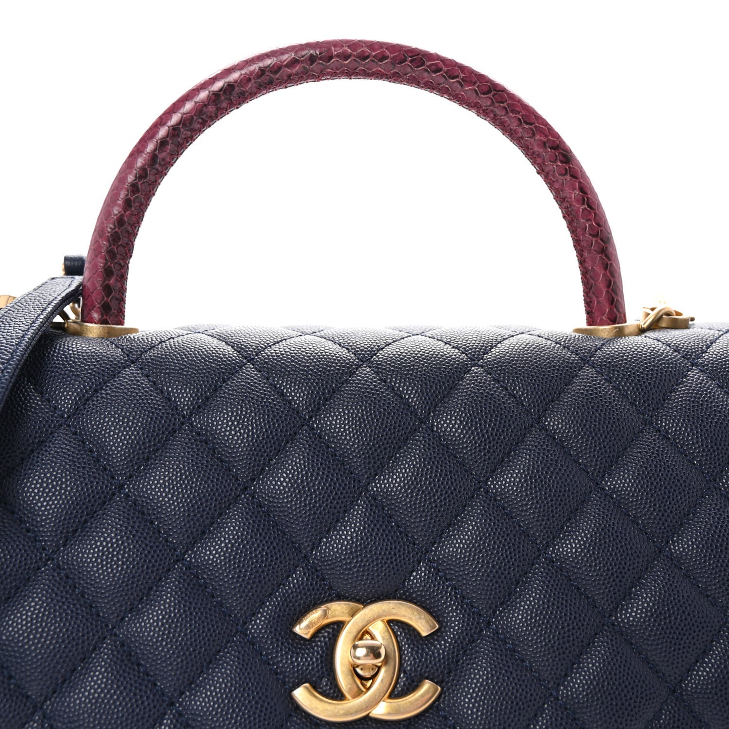 Caviar Elaphe Quilted Small Coco Handle Flap Navy