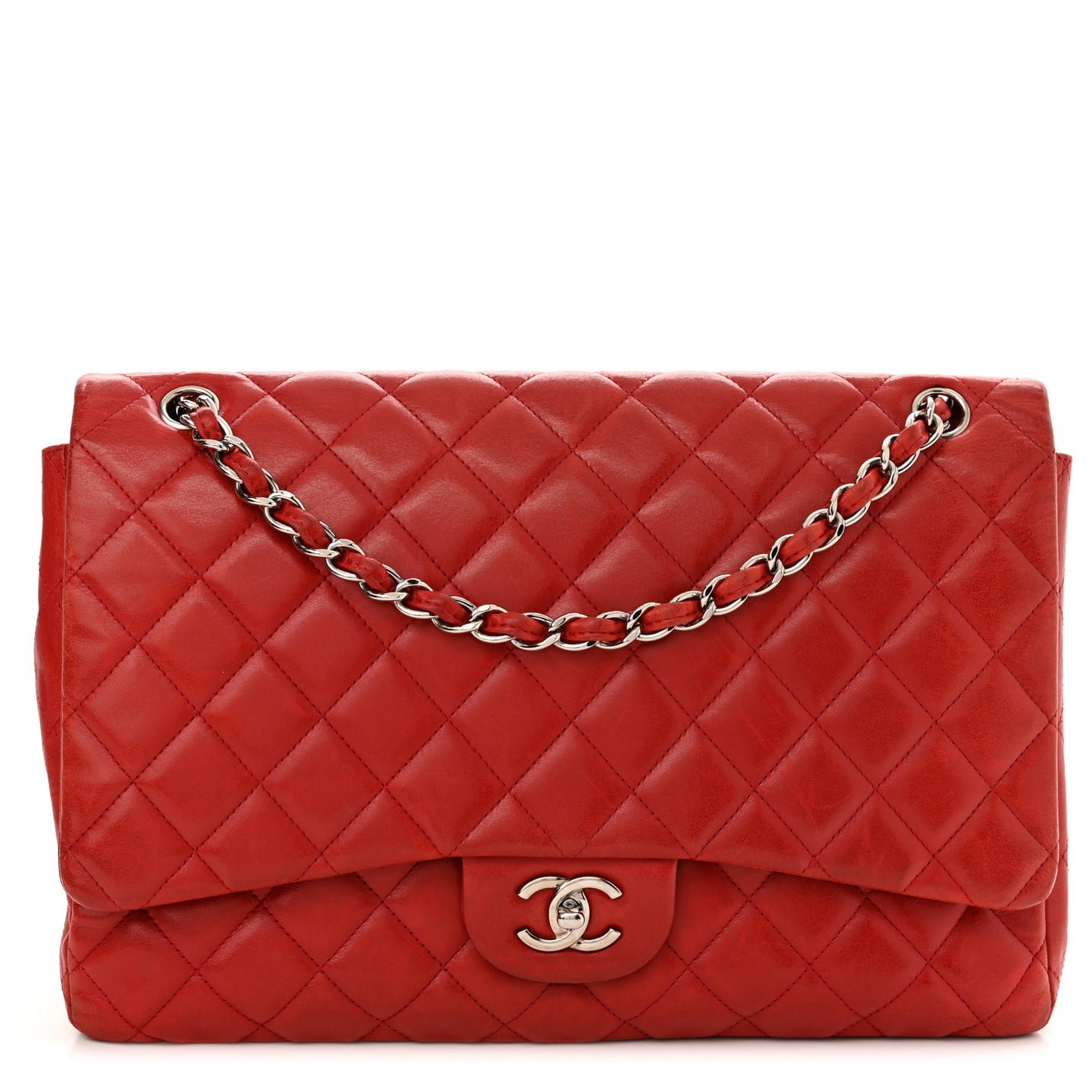 Lambskin Quilted Maxi Single Flap Red