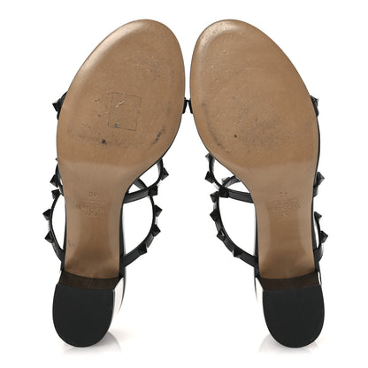 Valentino Garavani Patent Lacquered Monochrome Rockstud 60mm Caged Slide Sandals 40 Black 7 of 13