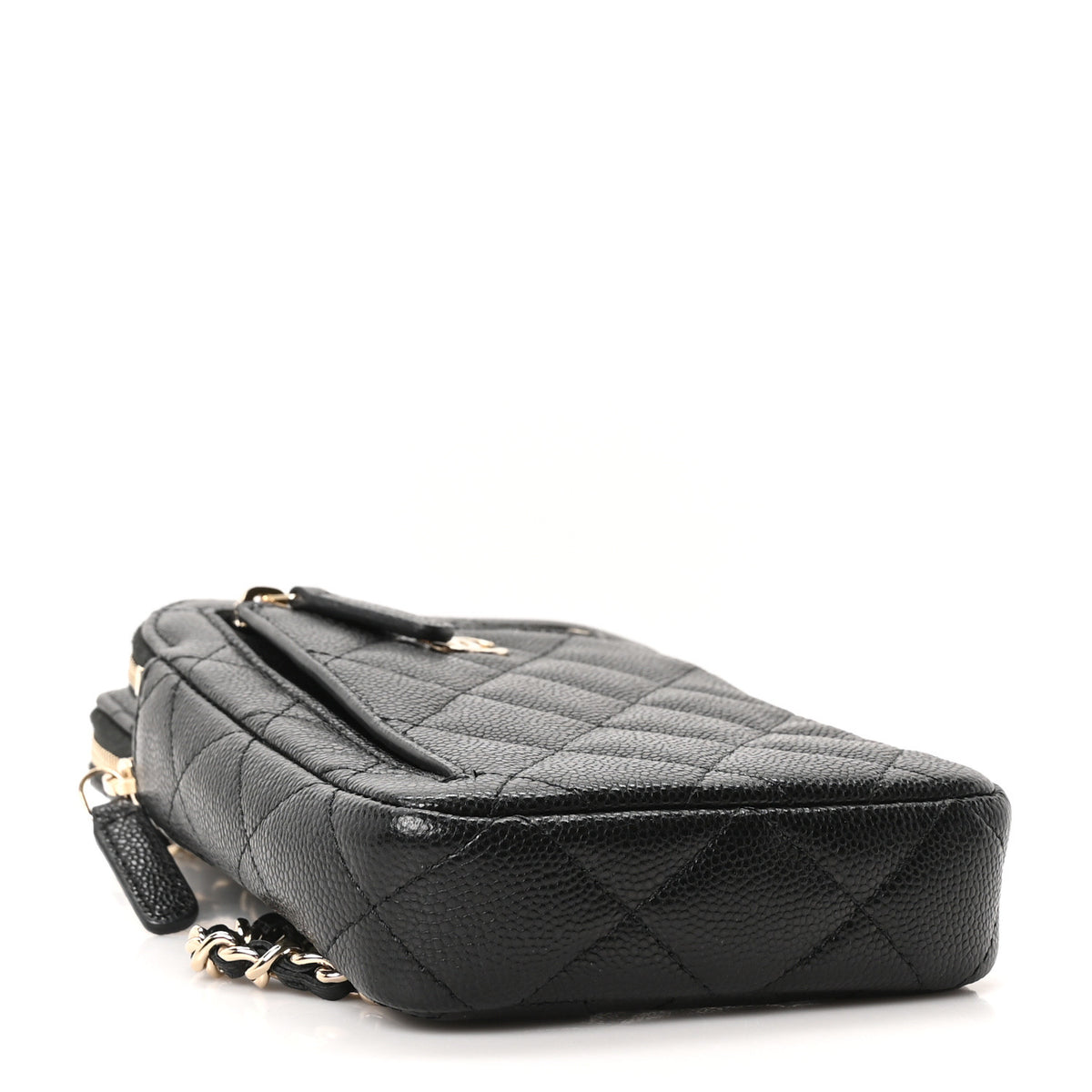 Caviar Quilted Phone Holder With Chain Black