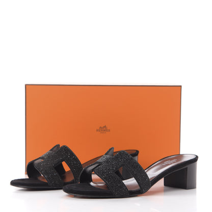 Hermes Suede Goatskin Crystal Powder Oasis Sandals 37 Black 11 of 11