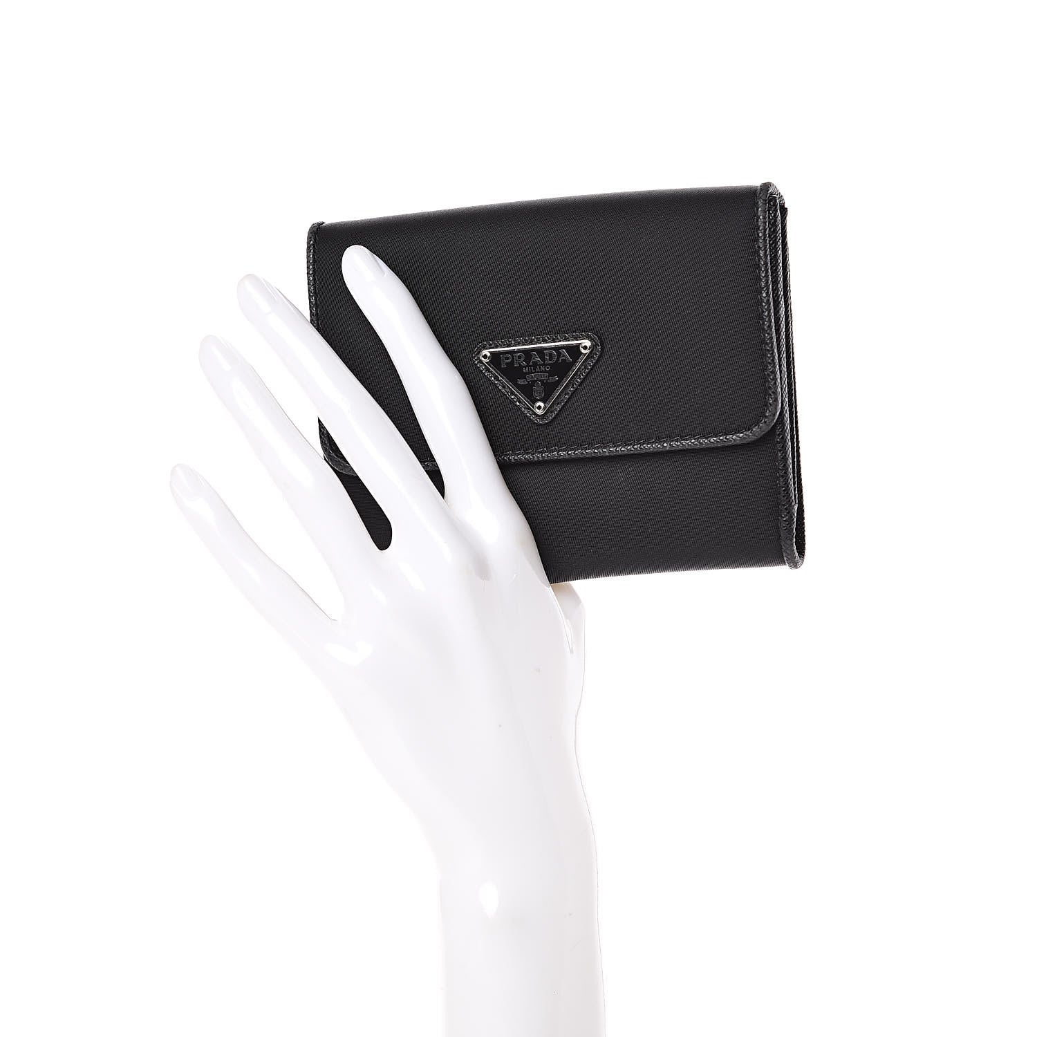 Prada Tessuto Nylon Vela Saffiano Wallet Black 2 of 11