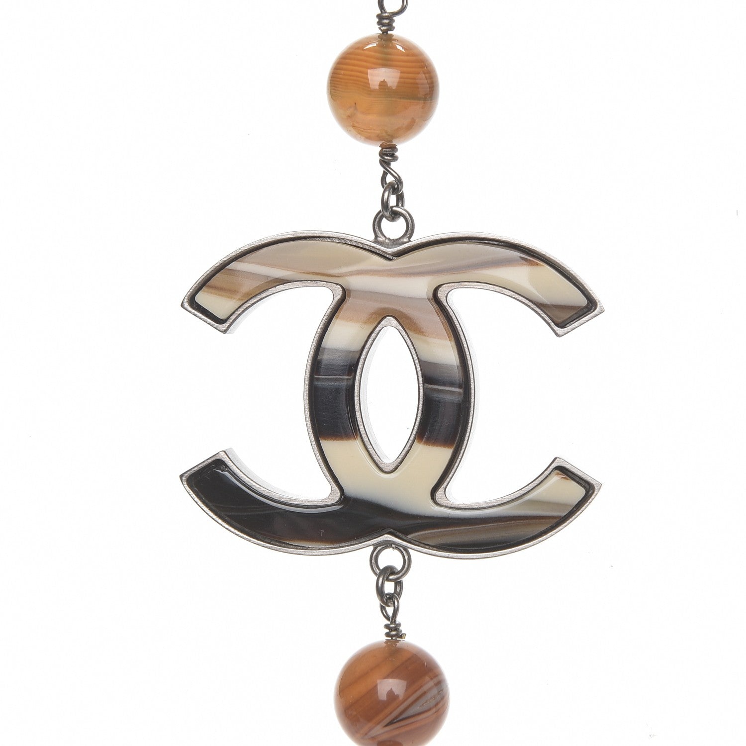 Chanel Bead Enamel CC Long Necklace Brown Silver 5 of 5