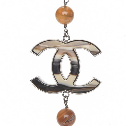 Chanel Bead Enamel CC Long Necklace Brown Silver 5 of 5