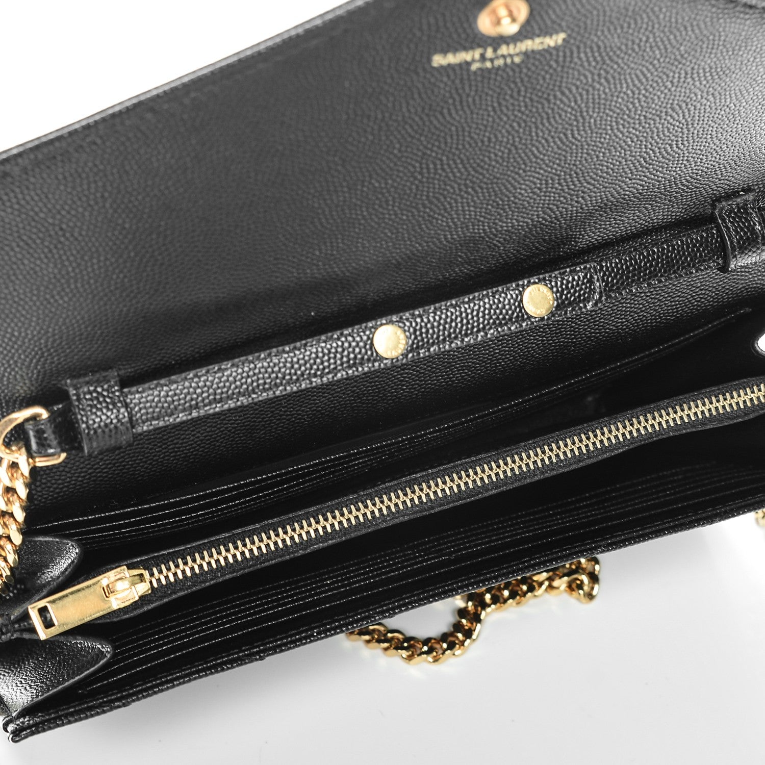 Saint Laurent Grain De Poudre Matelasse Chevron Monogram Chain Wallet Black 5 of 7
