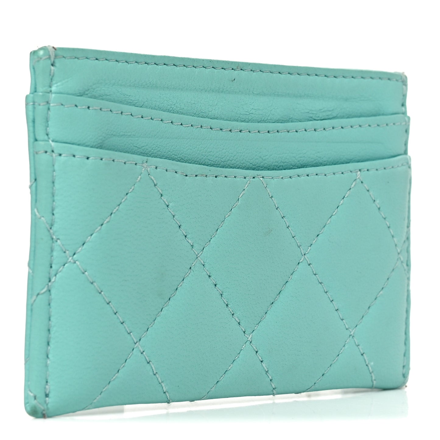 Lambskin Quilted Card Holder Turquoise