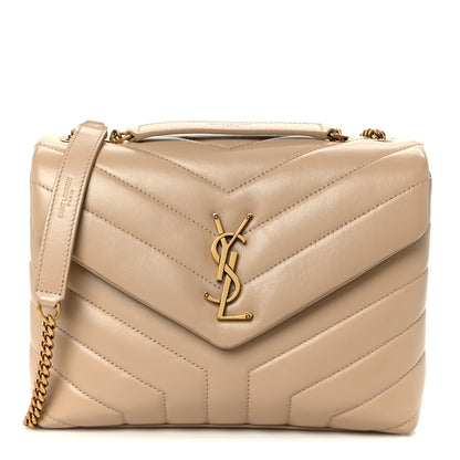 Saint Laurent Calfskin Y Quilted Monogram Small Loulou Chain Satchel Dark Beige 1 of 12