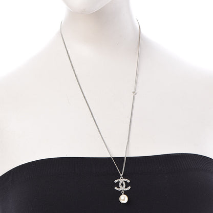 Chanel Pearl Crystal Twisted CC Necklace Silver 2 of 6