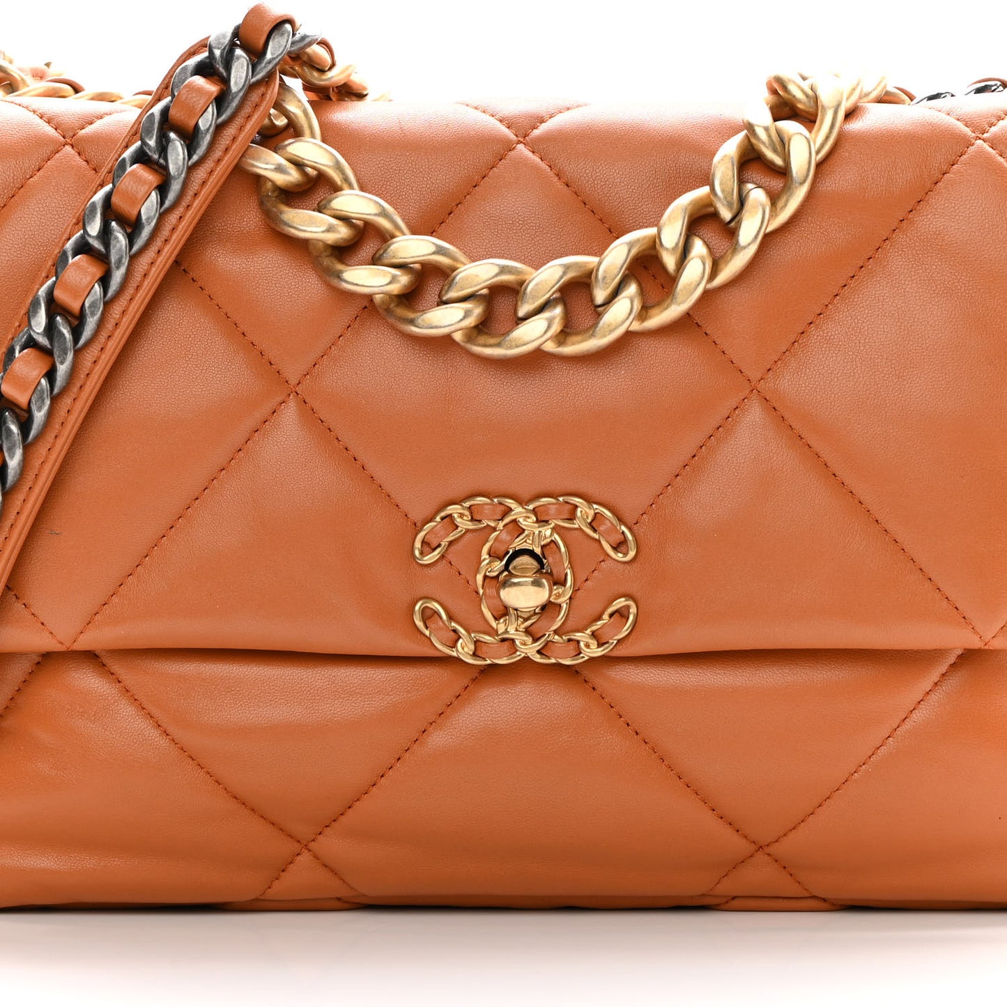Lambskin Quilted Large Chanel 19 Flap Brown