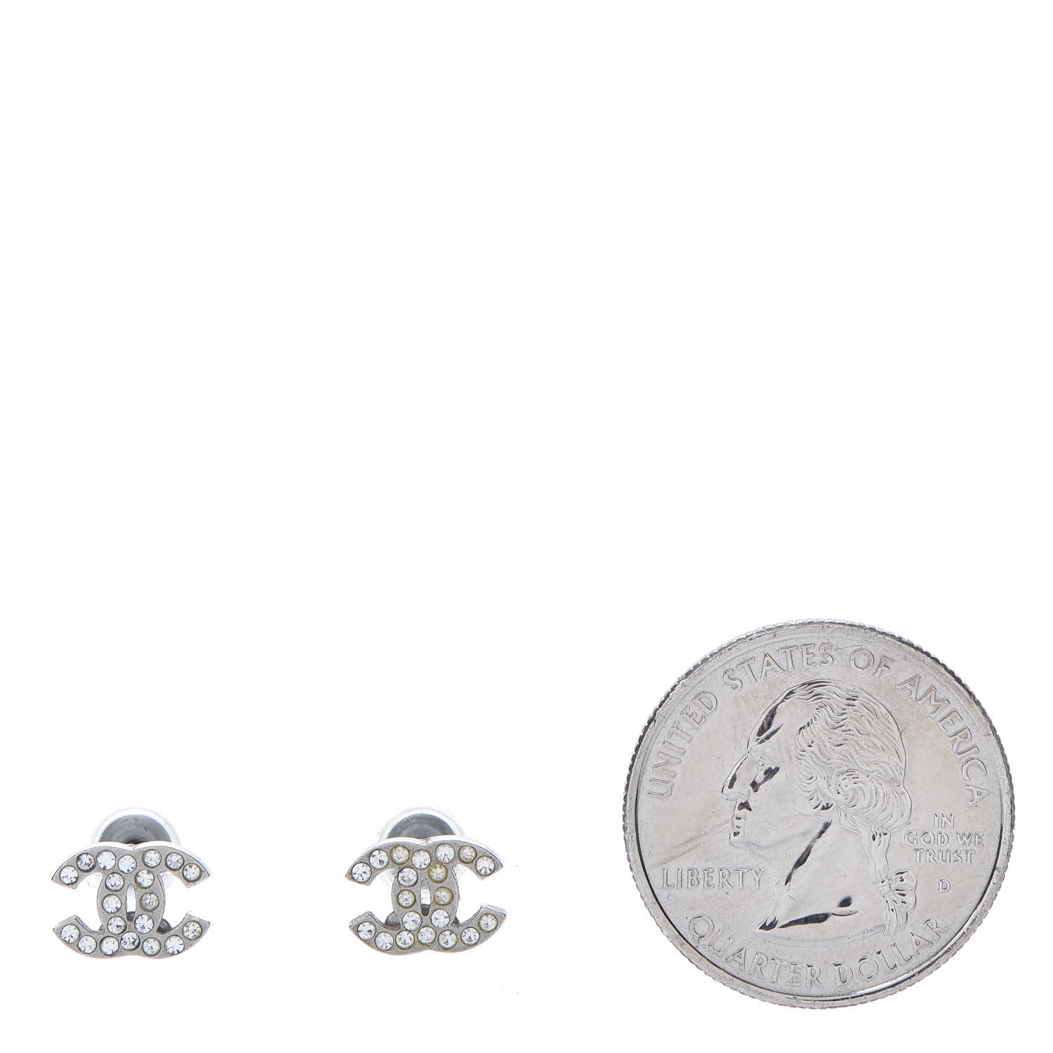 Chanel Crystal Timeless CC Earrings Silver 2 of 4