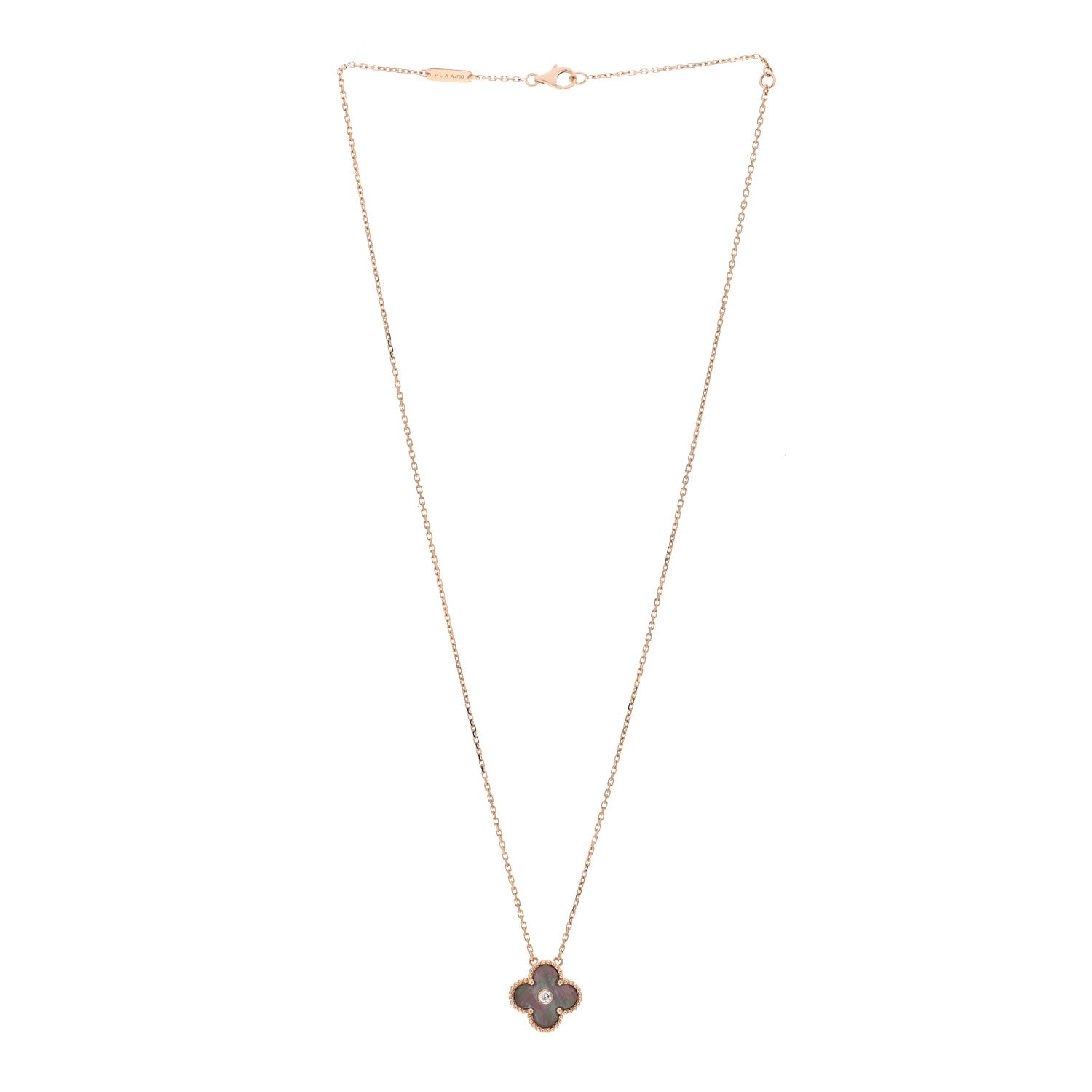Van Cleef & Arpels 18K Rose Gold Diamond Grey Mother of Pearl Vintage Alhambra Pendant Necklace 3 of 6