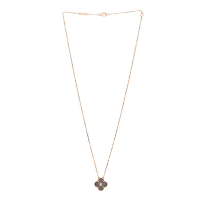 Van Cleef & Arpels 18K Rose Gold Diamond Grey Mother of Pearl Vintage Alhambra Pendant Necklace 3 of 6