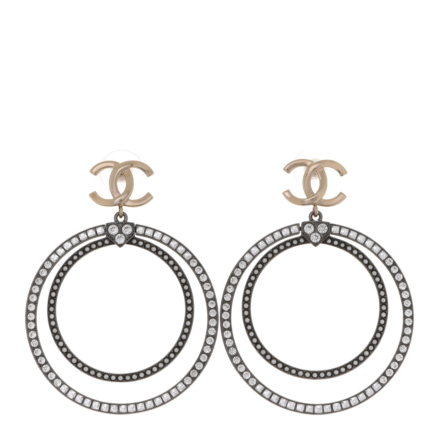 Crystal CC Circle Drop Earrings Silver Gold