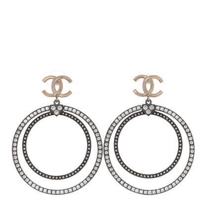 Chanel Crystal CC Circle Drop Earrings Silver Gold 1 of 4