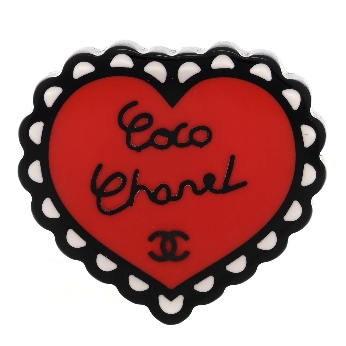 Resin Coco Chanel Heart Brooch Black Red