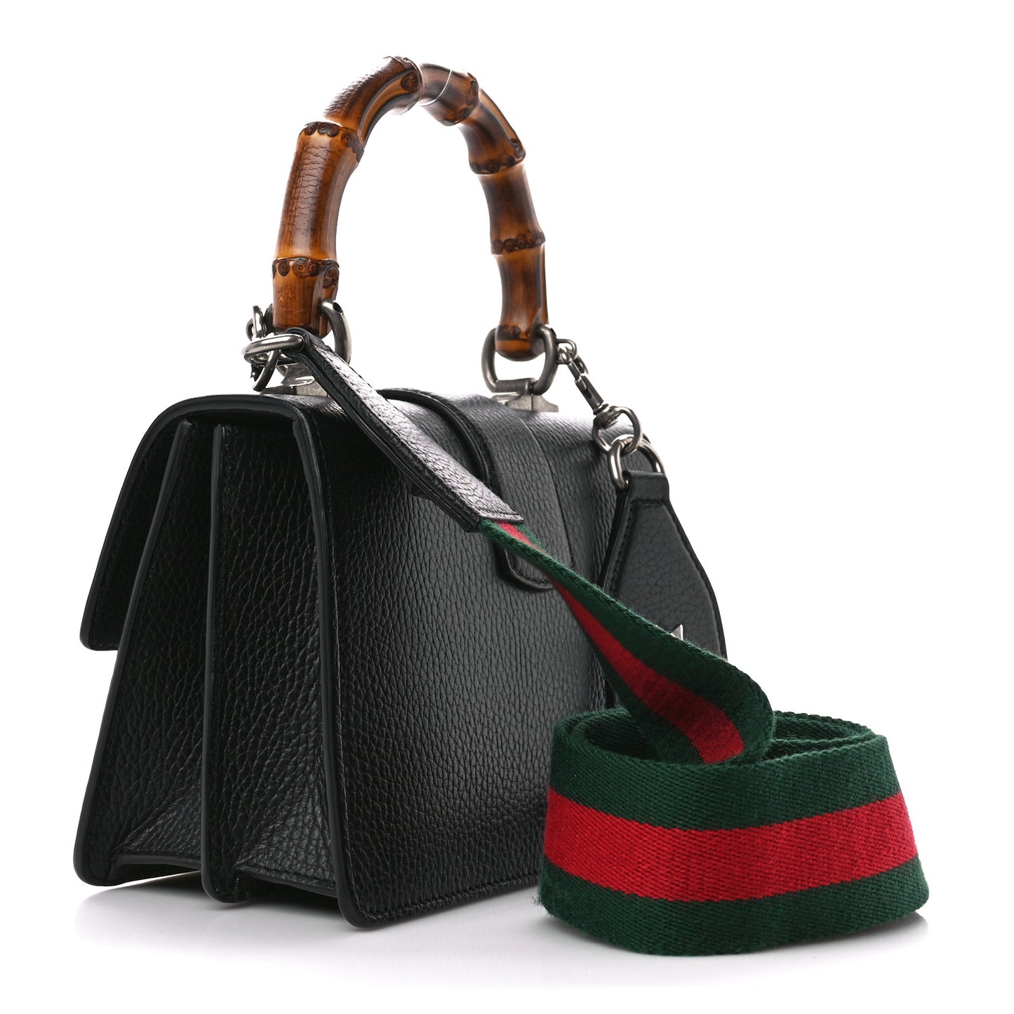 Dollar Calfskin Crystal Web Mini Dionysus Bamboo Top Handle Bag Black Black Diamond