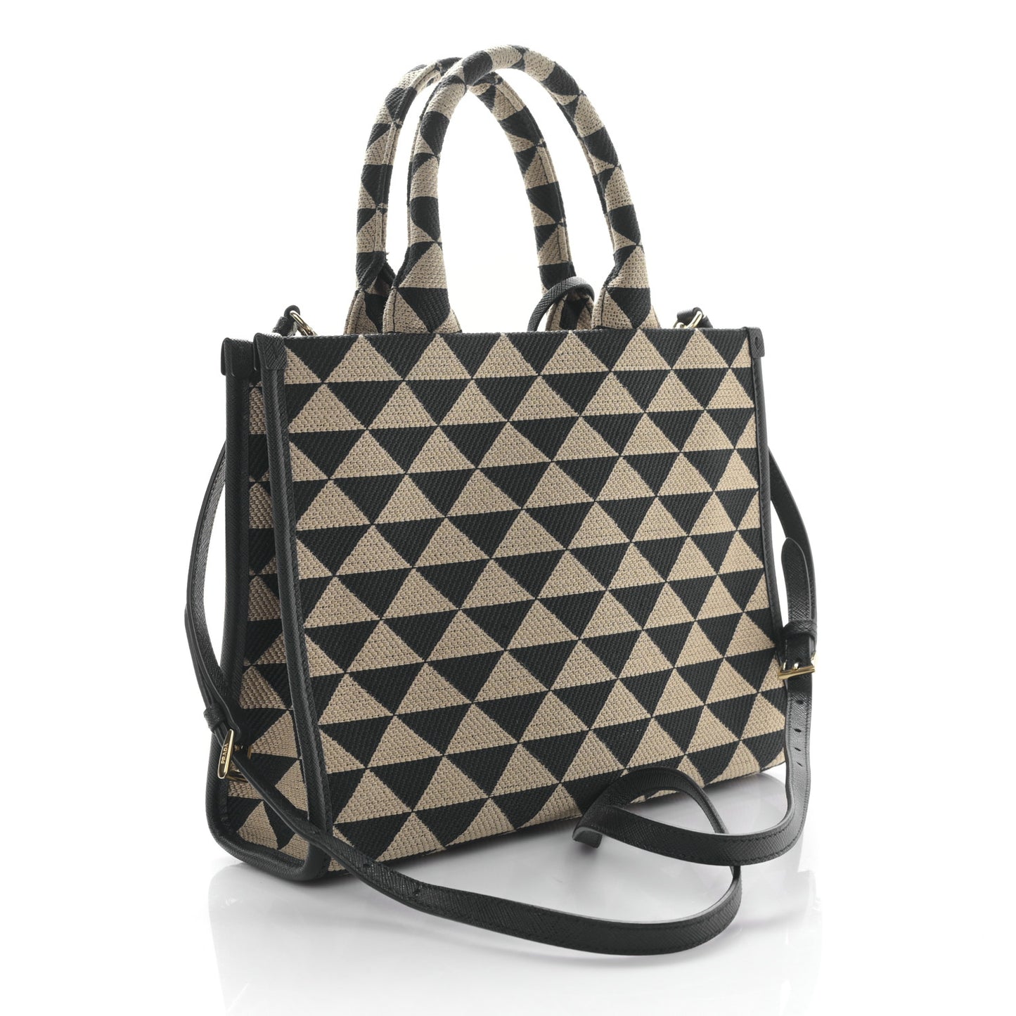 Jacquard Saffiano Triangolo Symbole Embroidered Small Tote Black Corda