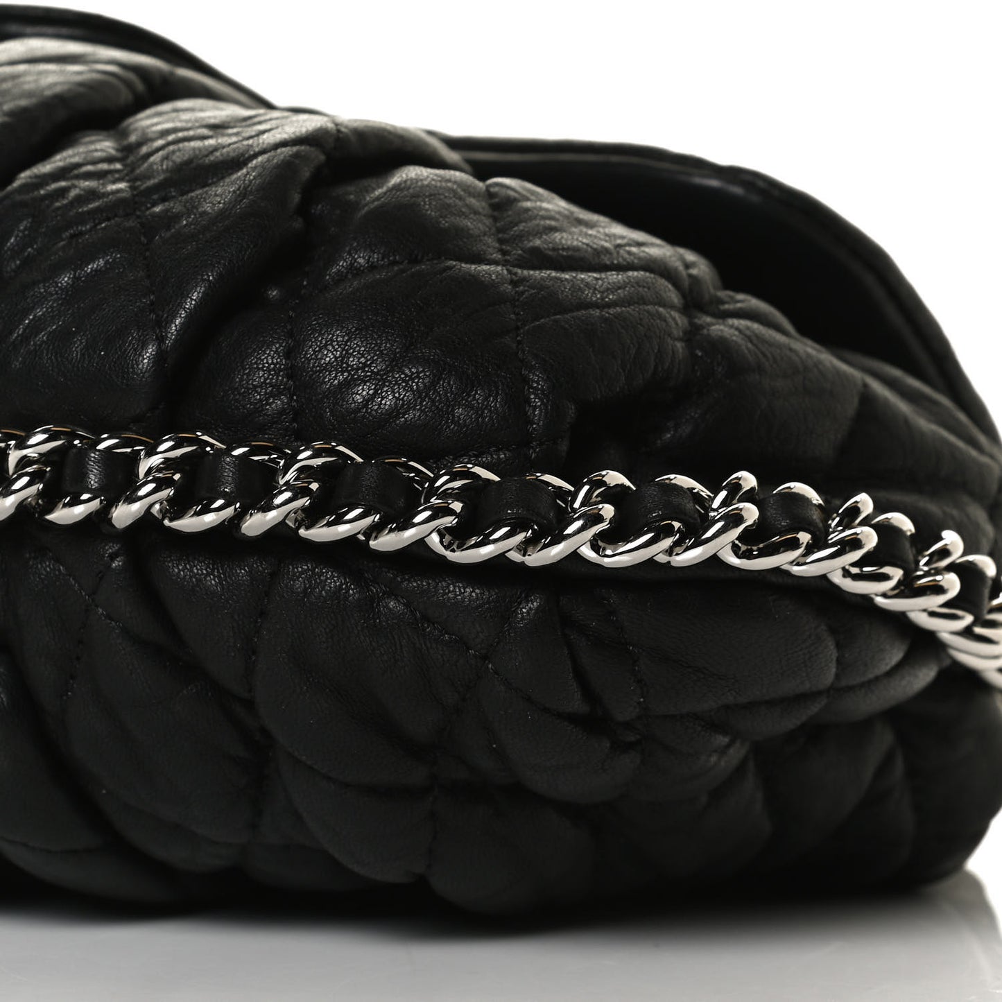 Washed Lambskin Quilted Medium Chain Around Messenger Black