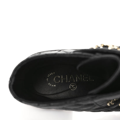 Chanel Shiny Goatskin Calfskin Quilted Lace Up Combat Boots 38.5 Black 6 of 7