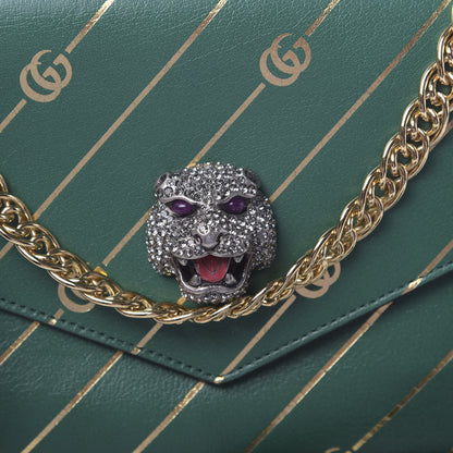 Gucci Calfskin Diagonal GG Medium Thiara Double Envelope Shoulder Bag Emerald Green Black 13 of 14