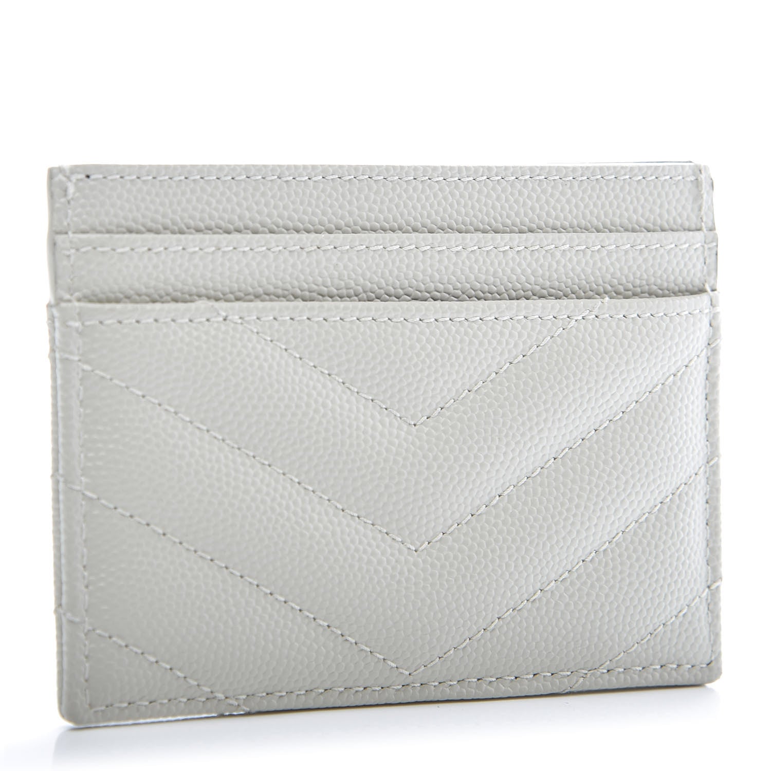 Saint Laurent Grain De Poudre Matelasse Chevron Monogram Credit Card Case Blanc Vintage 3 of 10