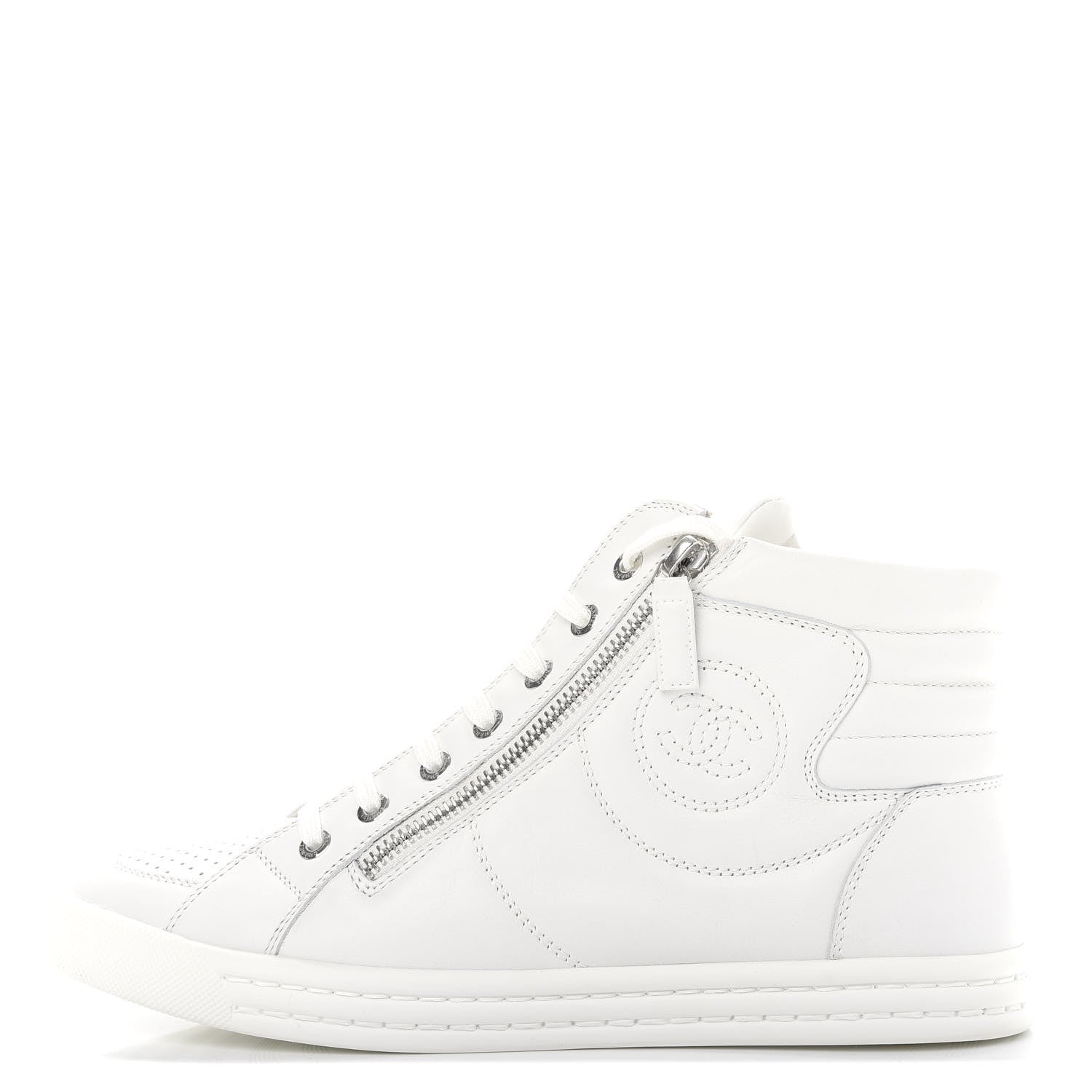 Chanel Calfskin Pearl High Top CC Sneakers 39.5 White 1 of 10