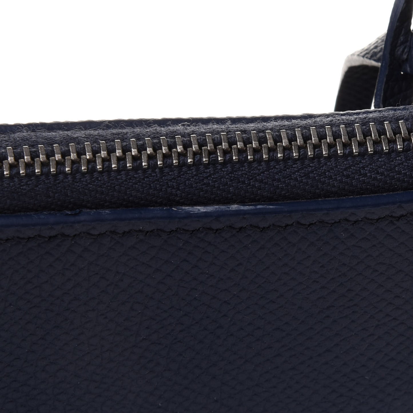 Signature Grained Calfskin Logo S Ville Top Handle Bag Bleu Canopee White