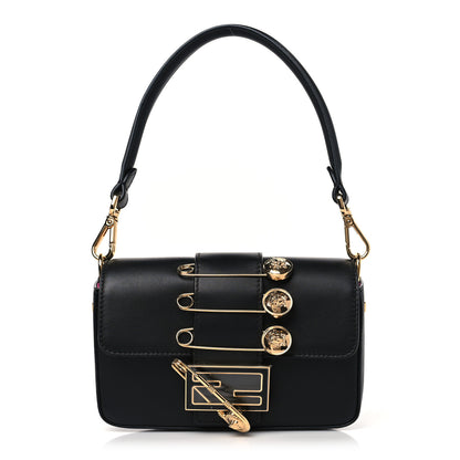 Fendi X VERSACE Vitello Seta Fendace Mini Brooch Baguette Black 1 of 9