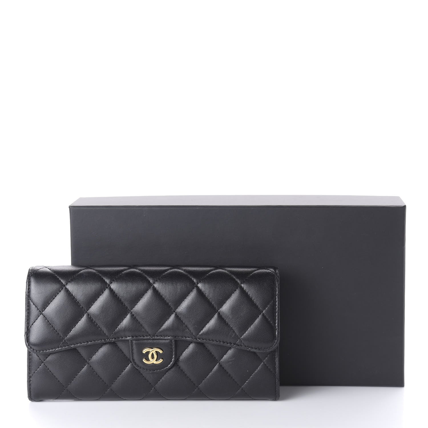 Chanel Lambskin Quilted Large Gusset Flap Wallet Black 12 of 12
