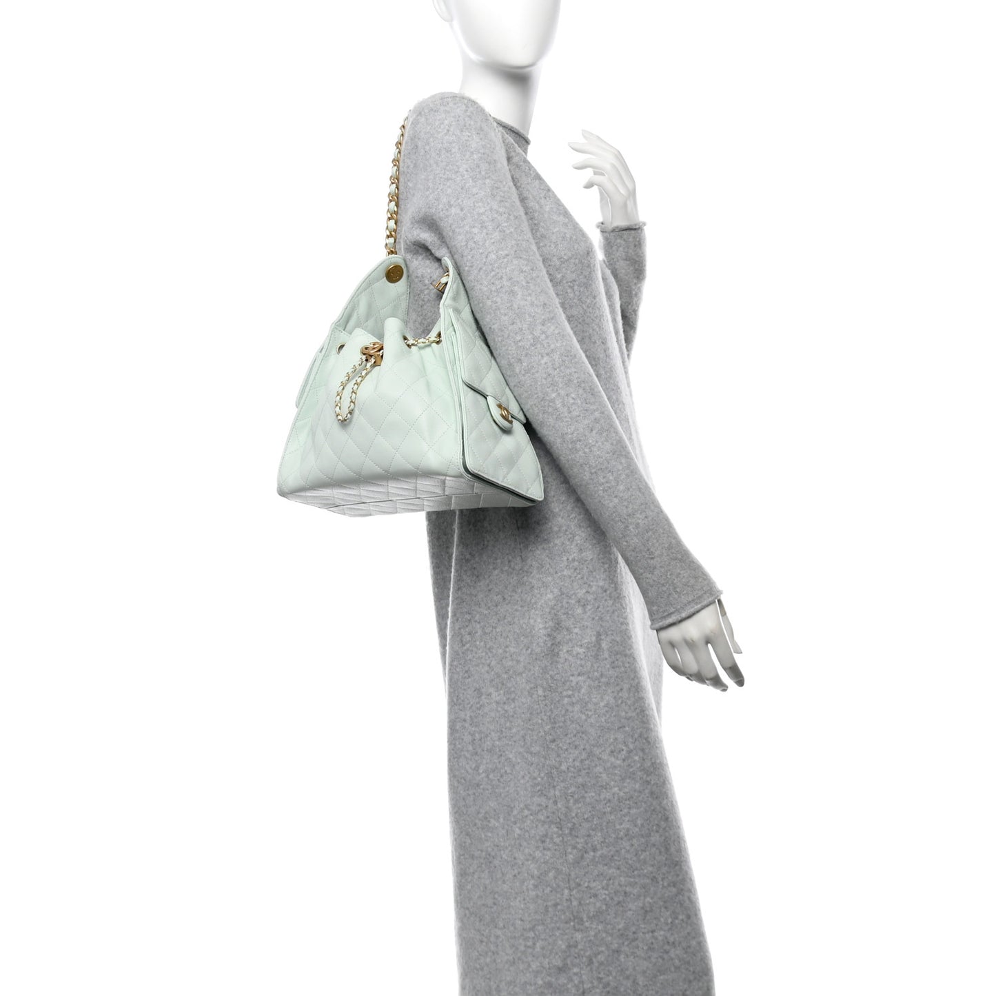 Caviar Quilted Small Chanel 25 Handbag Light Green
