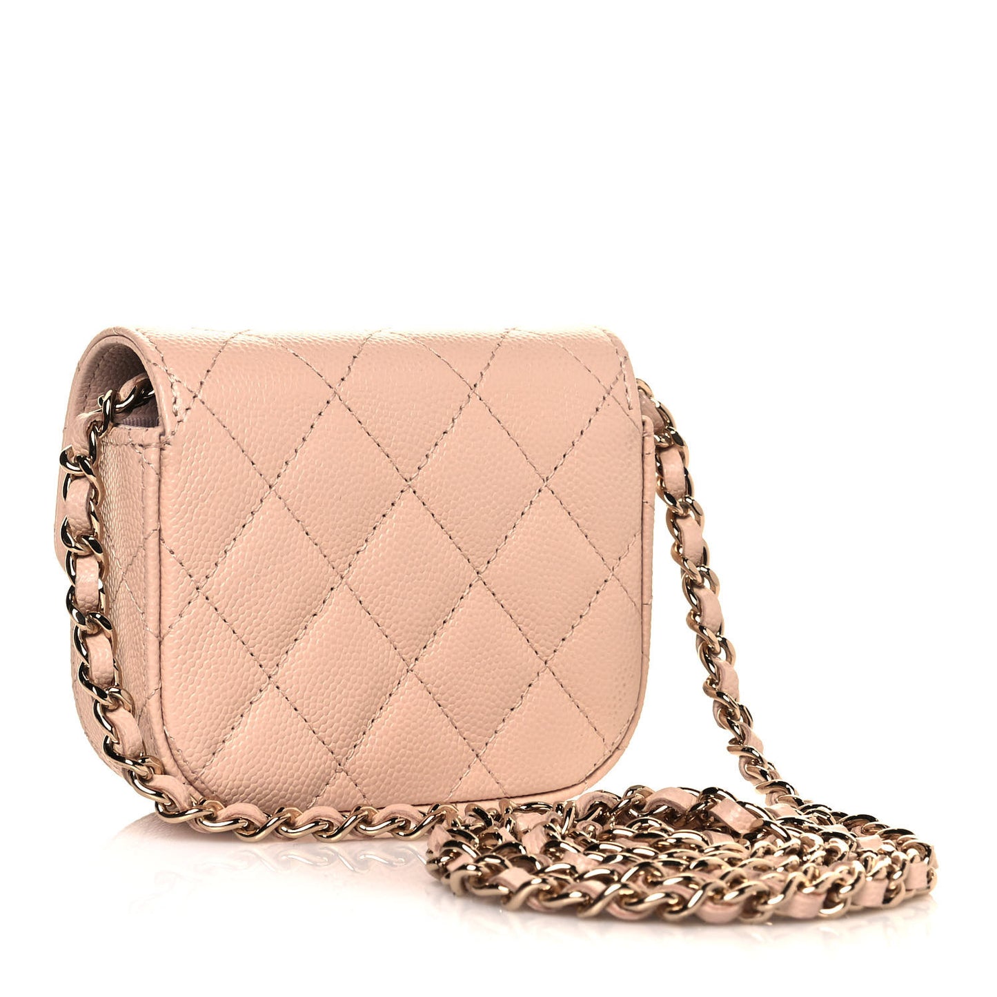 Caviar Quilted Mini Clutch With Chain Light Beige