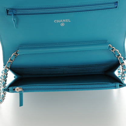 Chanel Patent Quilted Wallet On Chain WOC Turquoise Blue 5 of 11