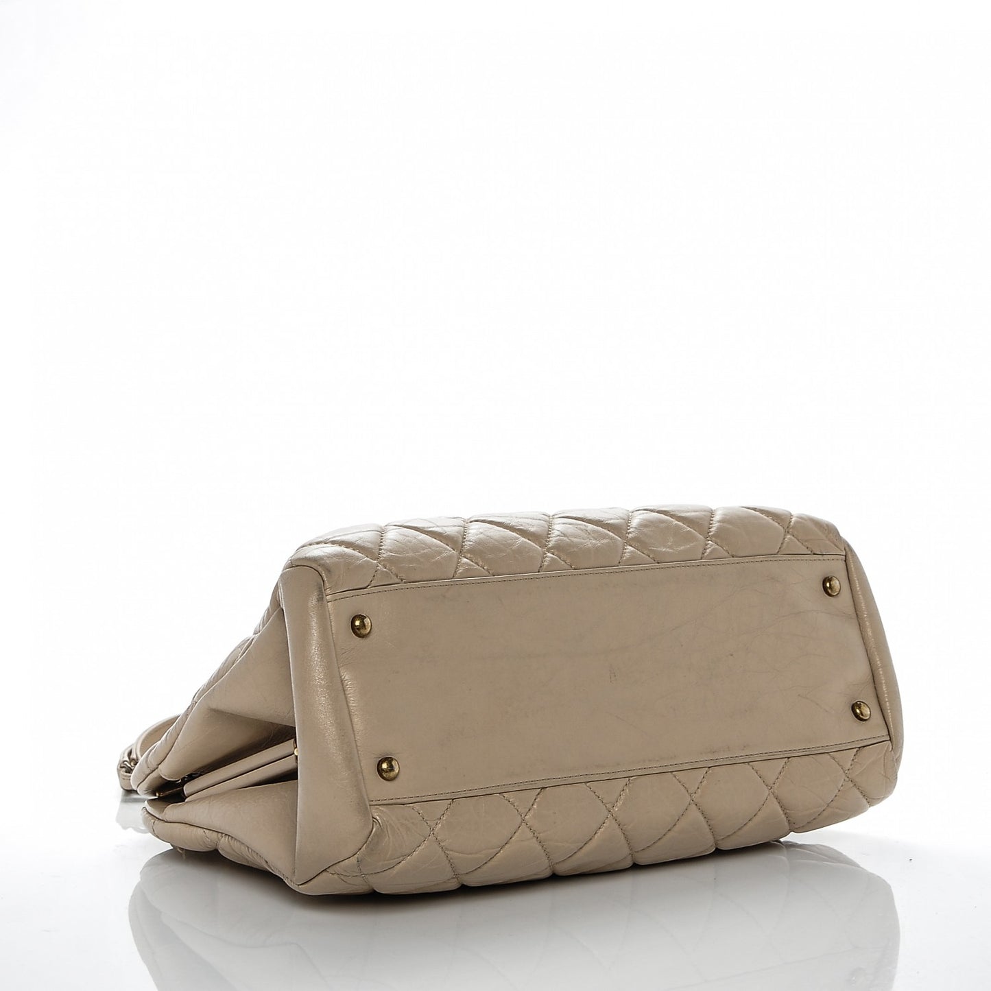 Aged Calfskin Large Just Mademoiselle Bowling Bag Beige