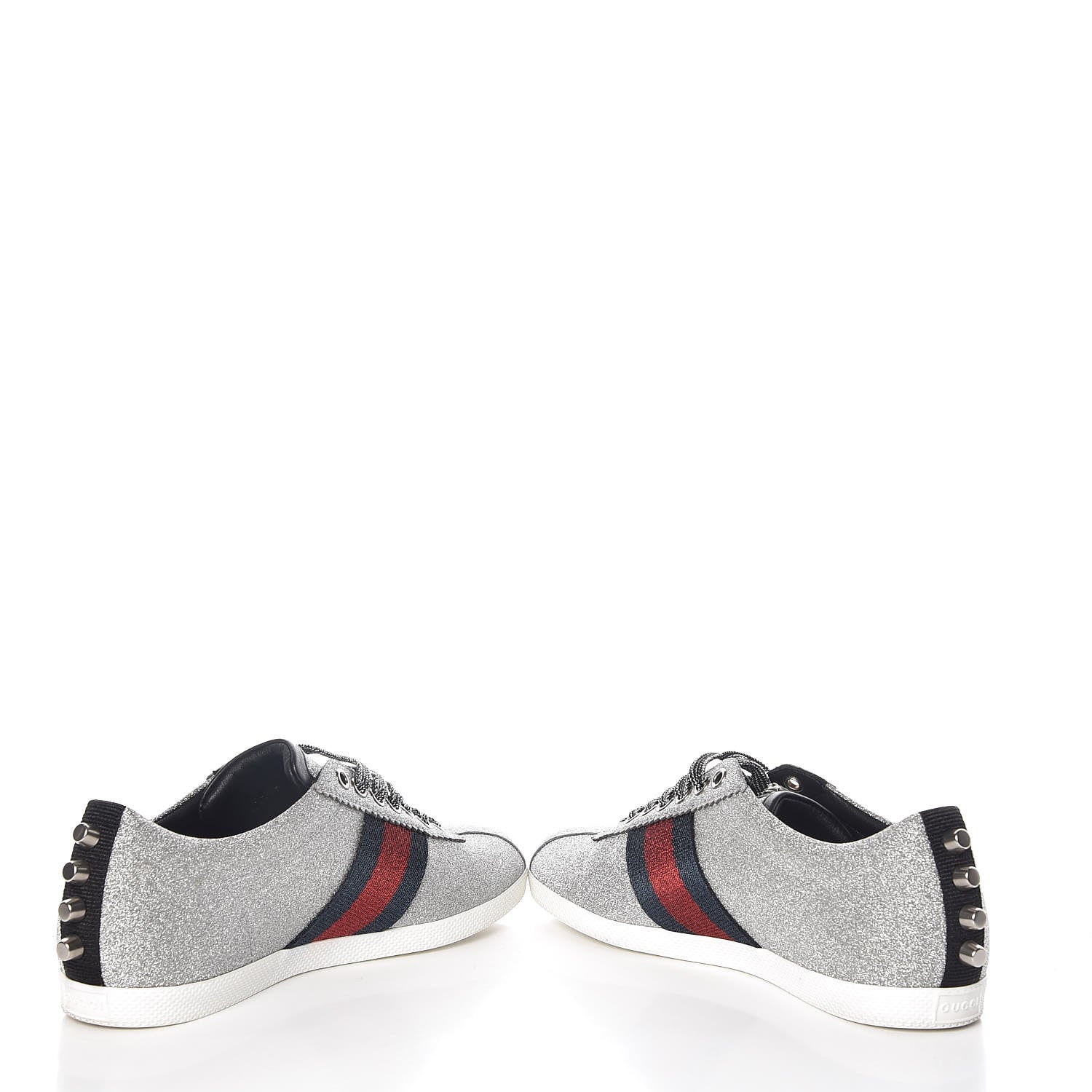 Gucci Glitter Fabric Studded Web Womens Sneakers 36 Silver 5 of 13