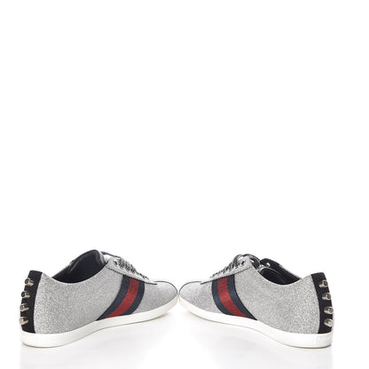 Gucci Glitter Fabric Studded Web Womens Sneakers 36 Silver 5 of 13