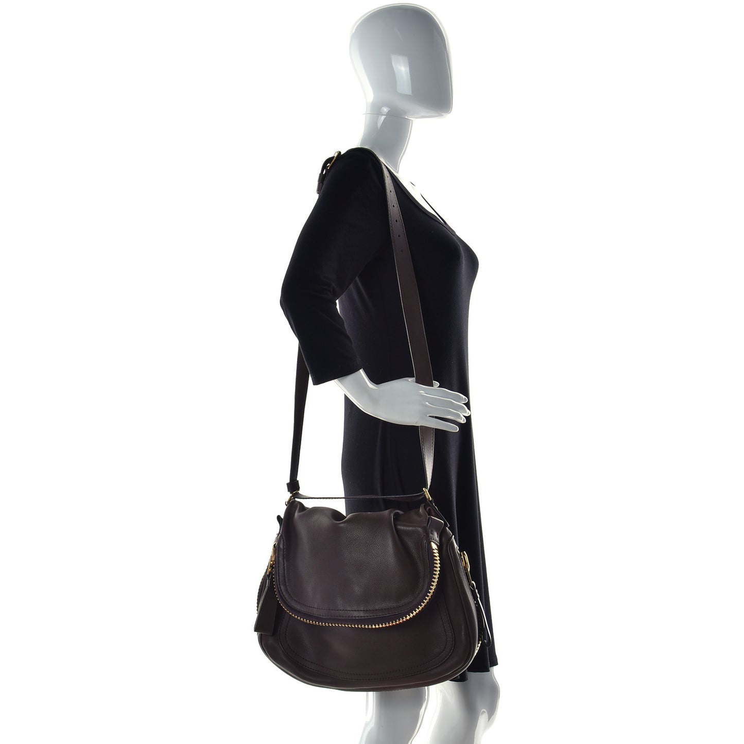 Pebbled Calfskin Large Jennifer Dark Brown