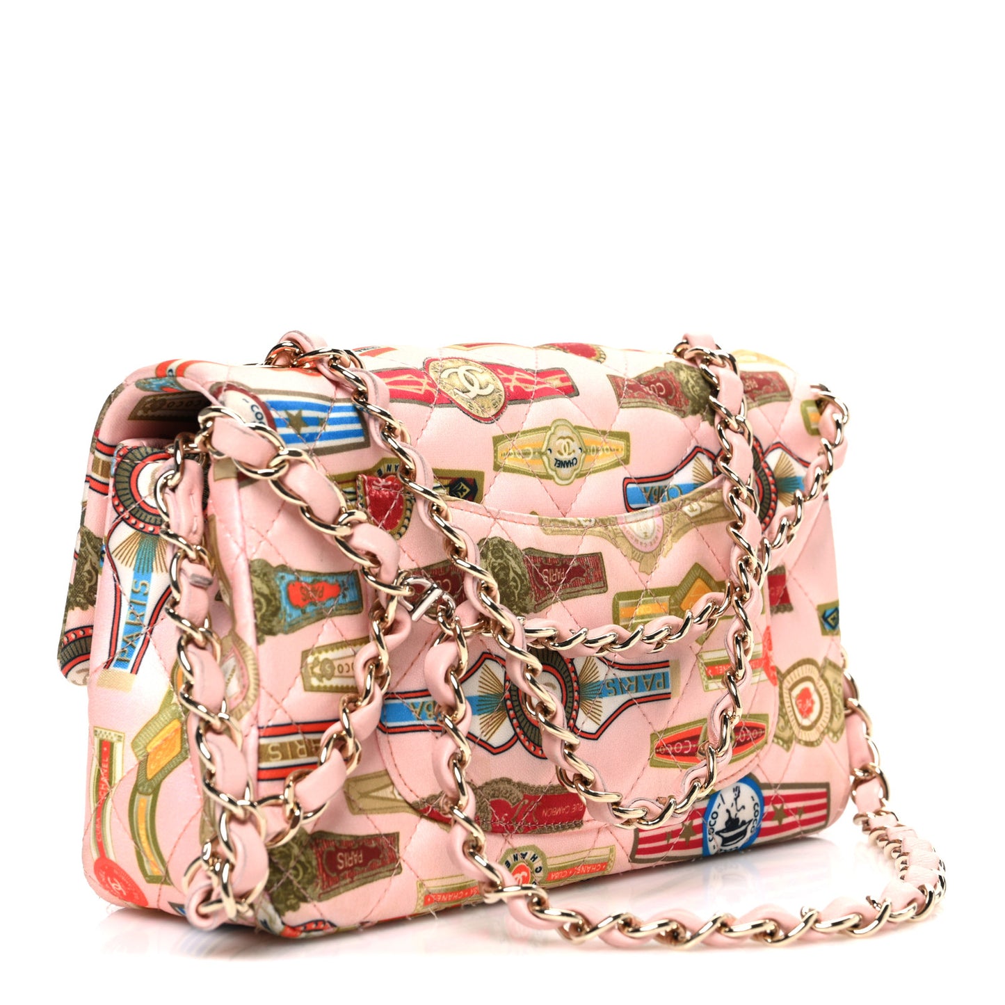 Satin Paris Cuba Cigare Print Mini Flap Pink