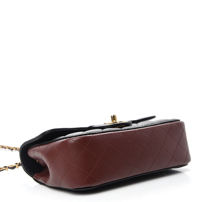 Chanel Calfskin Quilted Small Strap Into Flap Black Burgundy 4 of 11