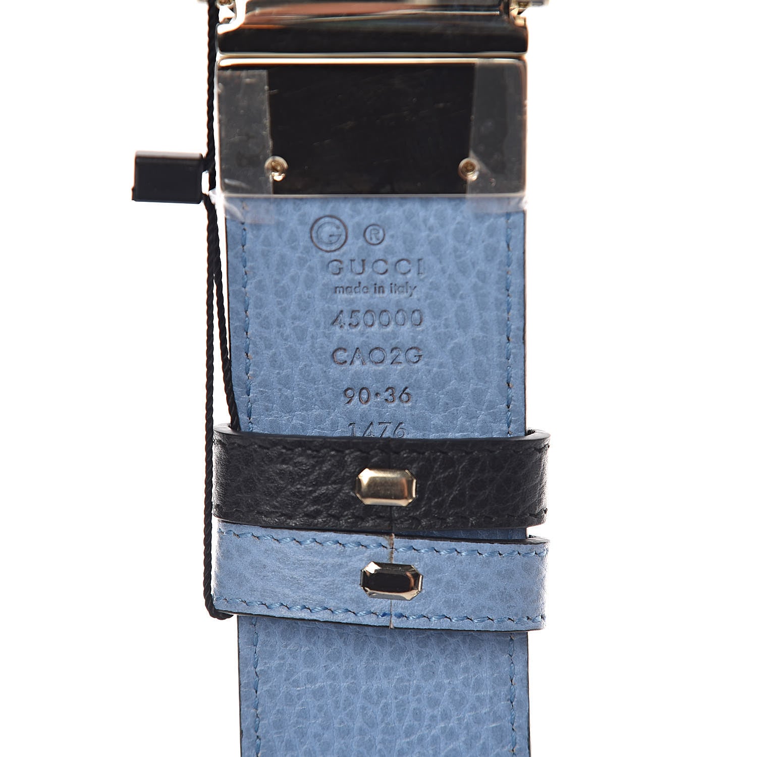 Gucci Dollar Calfskin 1973 Reversible Belt 90 36 Black Mineral Blue 7 of 7