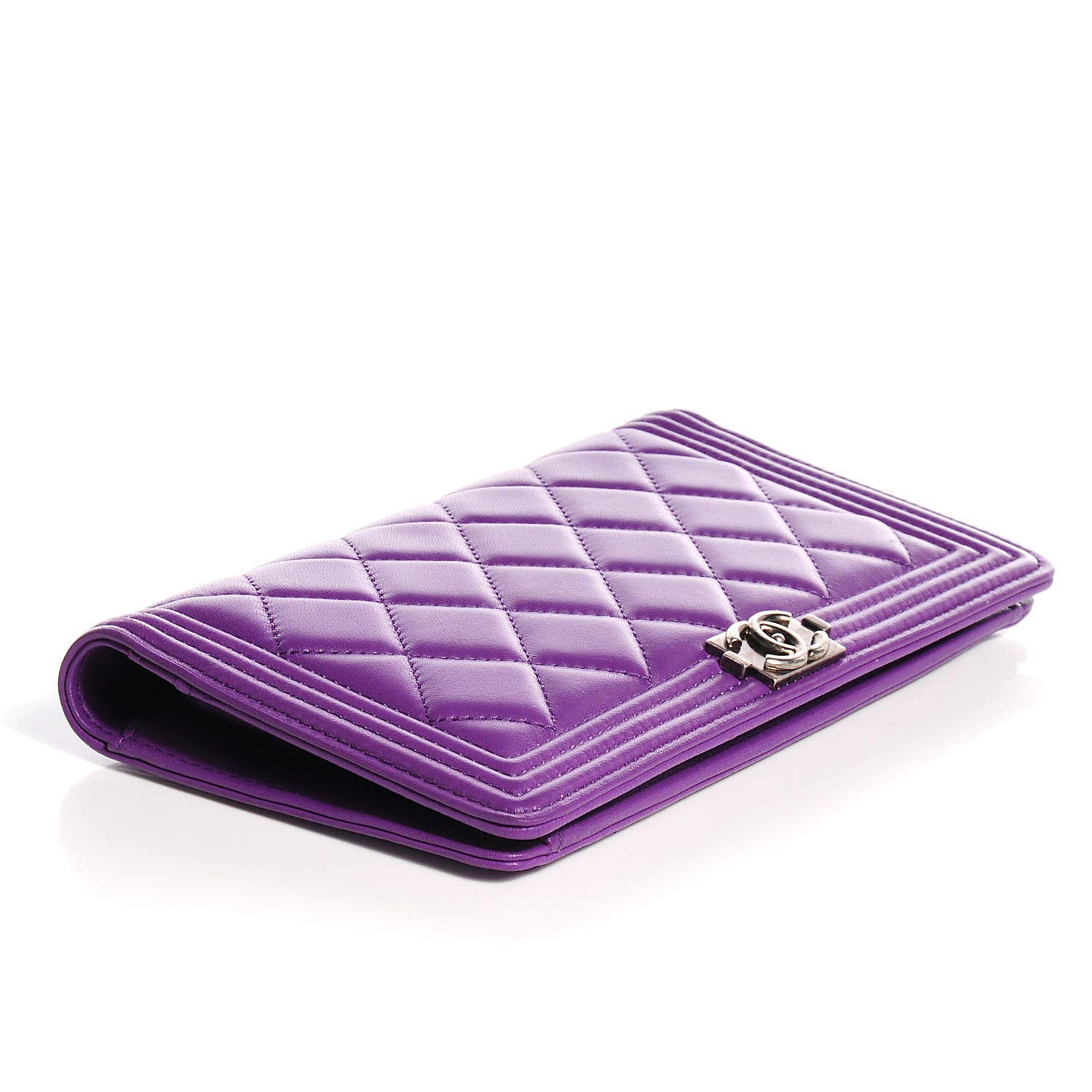 Chanel Lambskin Quilted Boy Yen Wallet Purple 4 of 8
