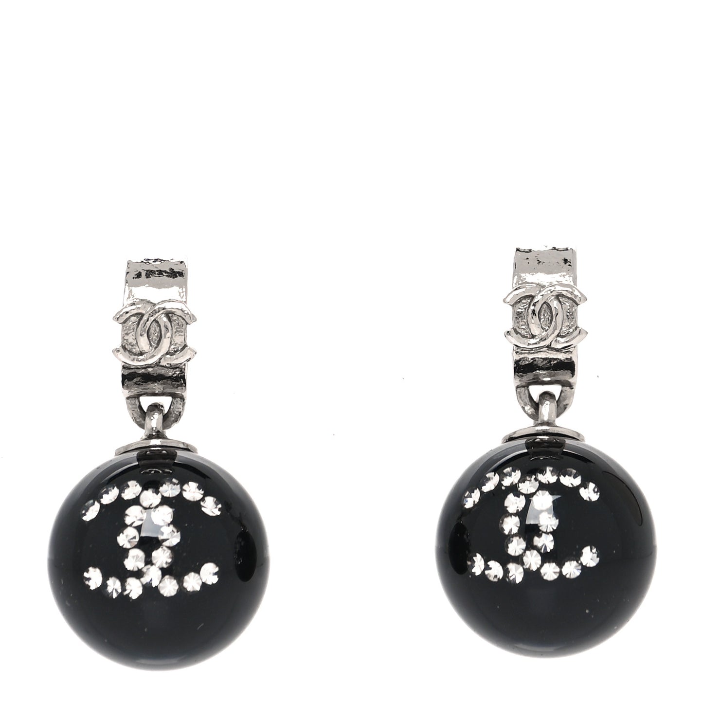 Resin Crystal CC Ball Drop Earrings Black