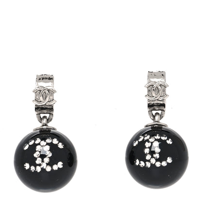 Chanel Resin Crystal CC Ball Drop Earrings Black 1 of 4