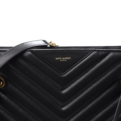 Saint Laurent Grain De Poudre Matelasse Chevron Medium Tribeca Shopping Bag Black 10 of 10