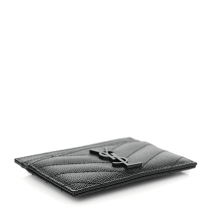 Saint Laurent Grain De Poudre Matelasse Chevron Monochrome Monogram Credit Card Case Black 4 of 7