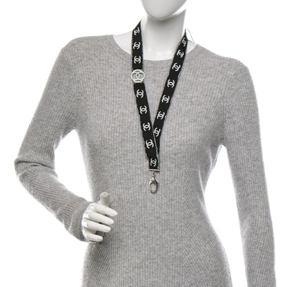 Chanel Crystal CC Lanyard Necklace Black Silver 2 of 6