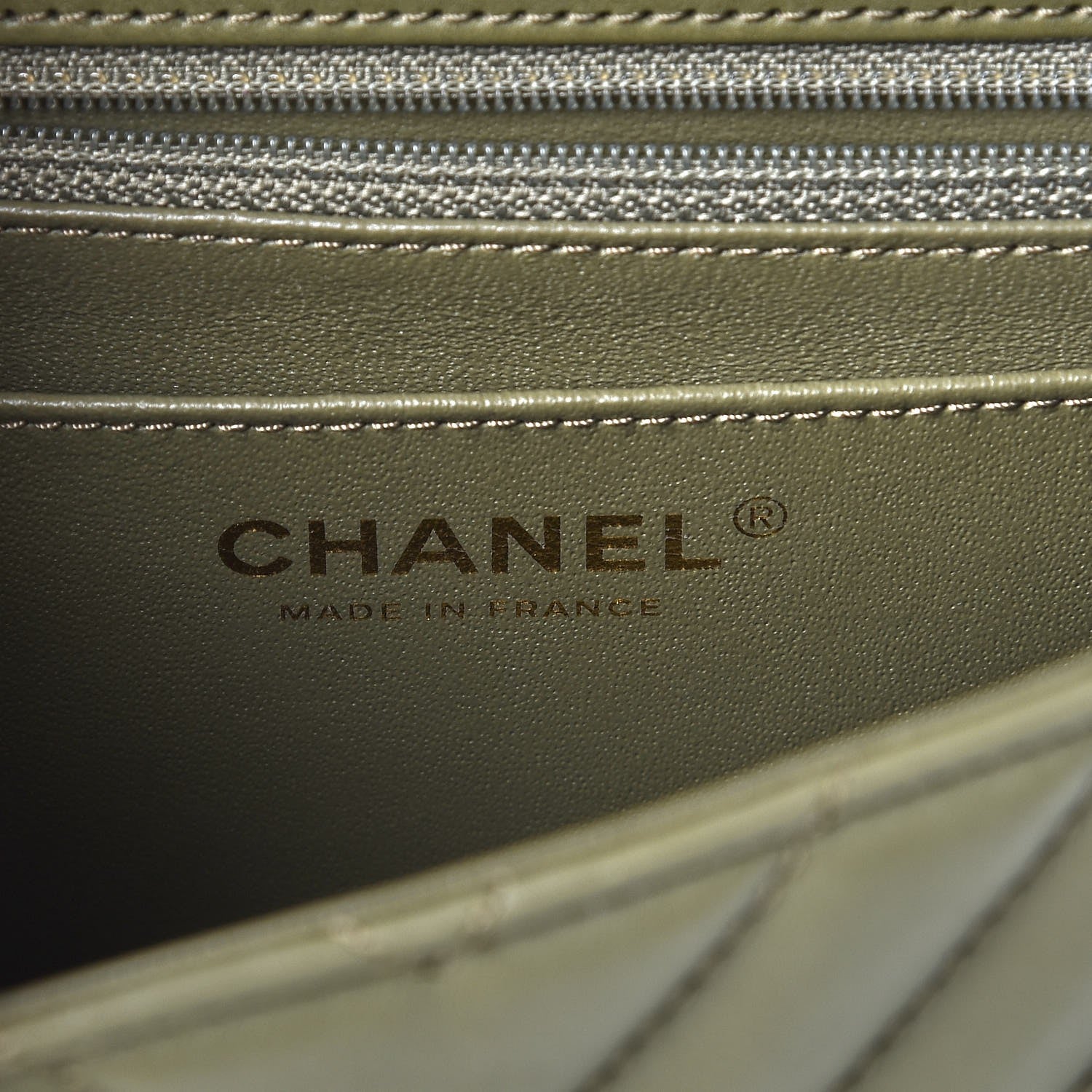 Chanel Calfskin Chevron Quilted Mini Rectangular Flap Khaki 6 of 8