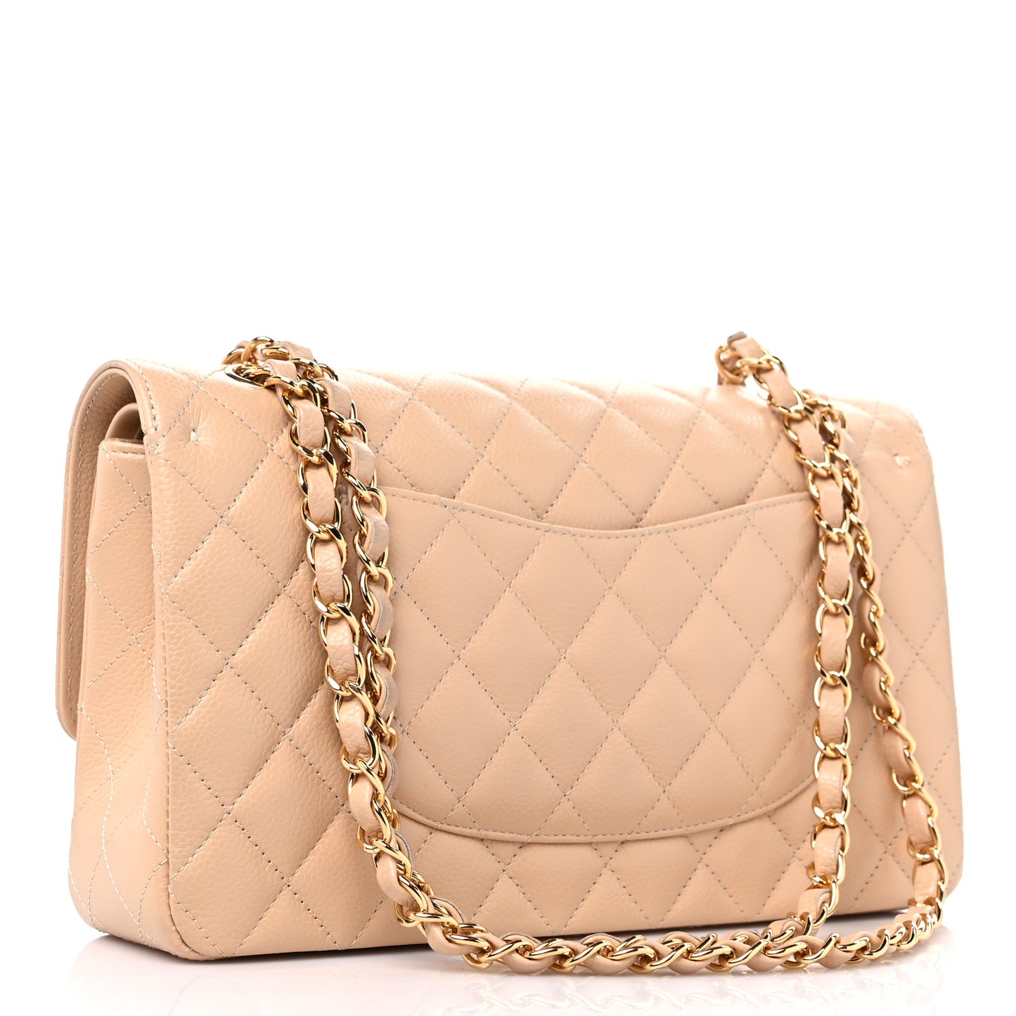 Caviar Quilted Medium Double Flap Beige Clair