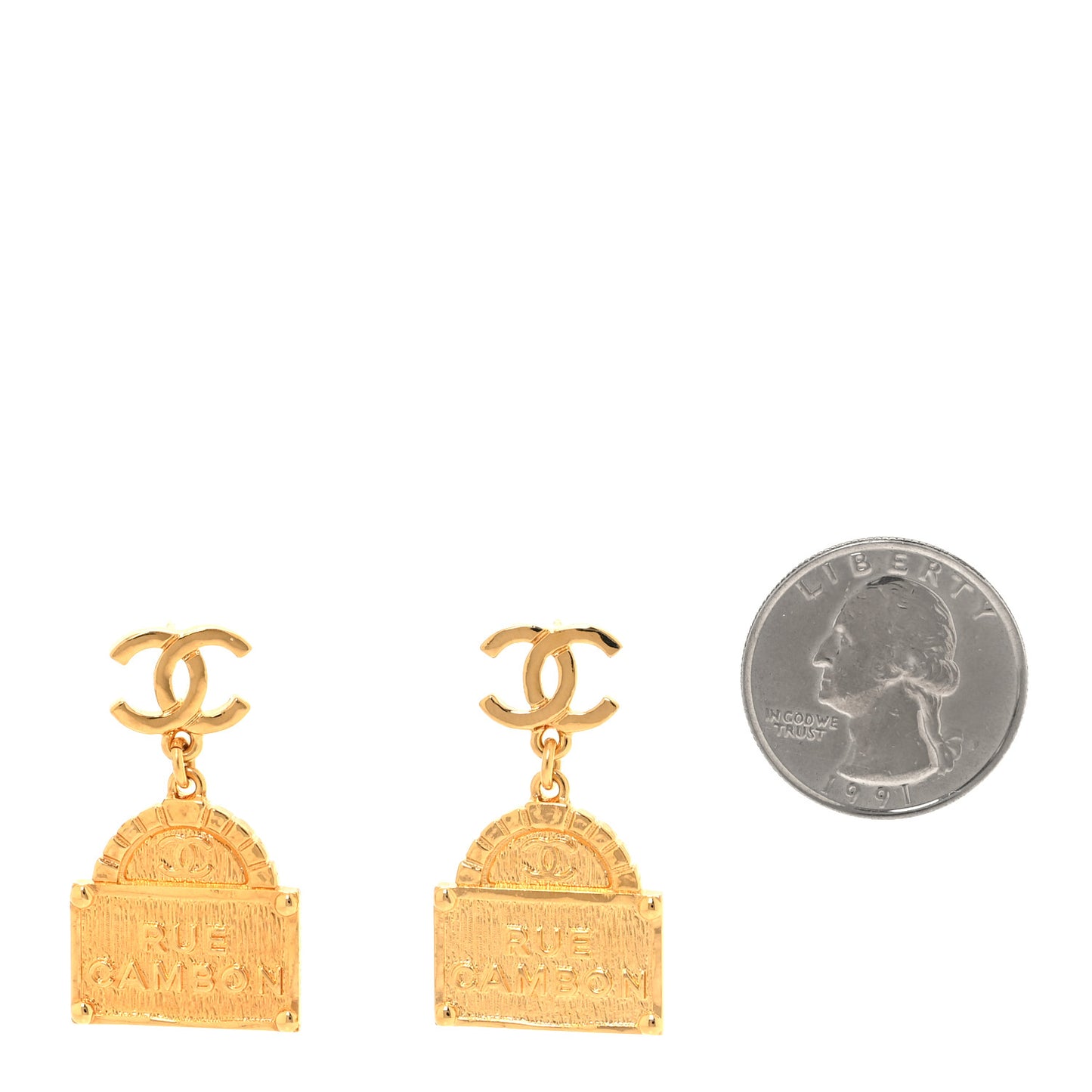 Metal CC Rue Cambon Drop Earrings Gold