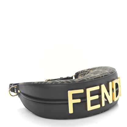 Fendi Fabric Jacquard Vitello Grace FF 1974 Small Fendigraphy Hobo Bag Tobacco Moro Ebano 4 of 9