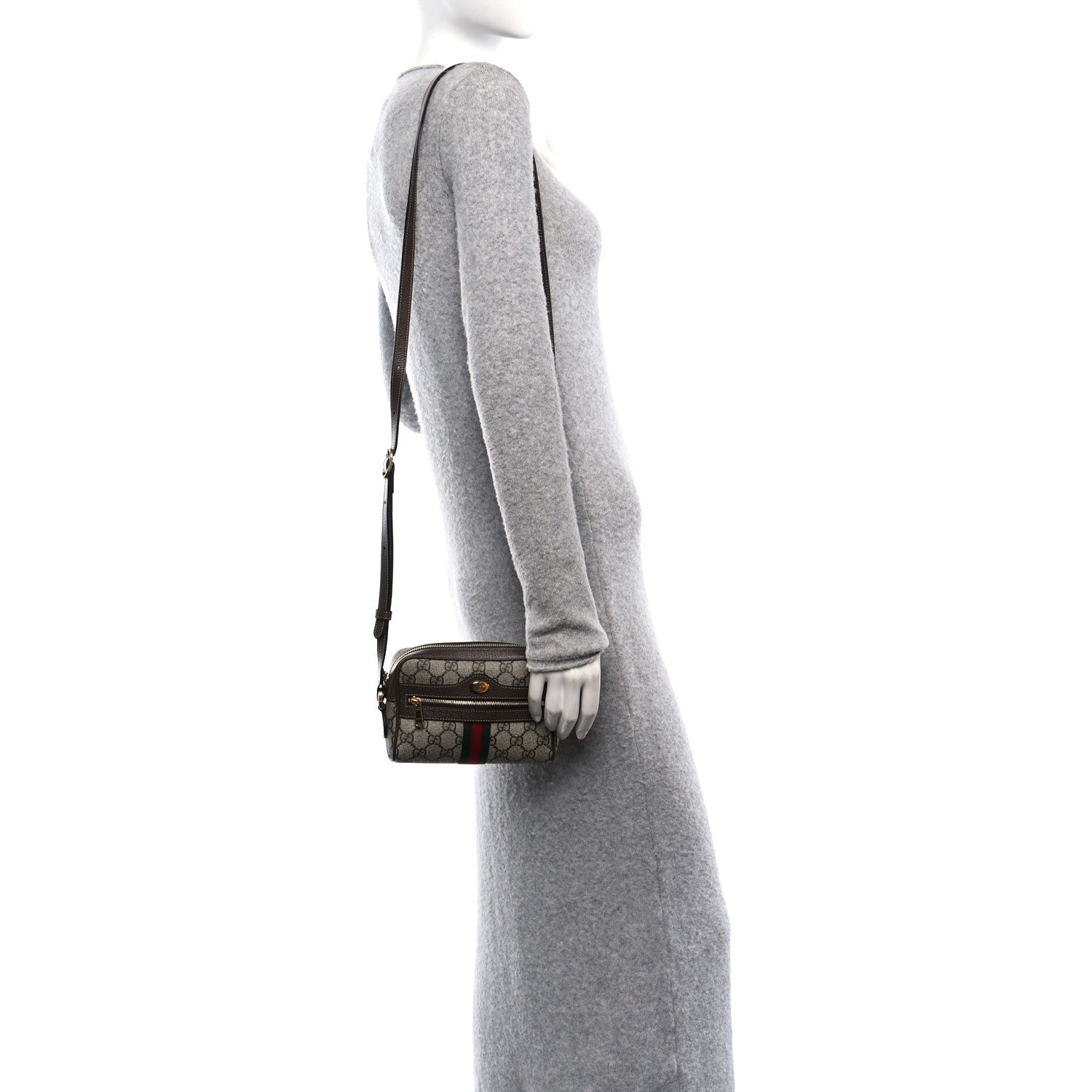 Gucci GG Supreme Monogram Web Mini Ophidia Shoulder Bag Brown 2 of 14